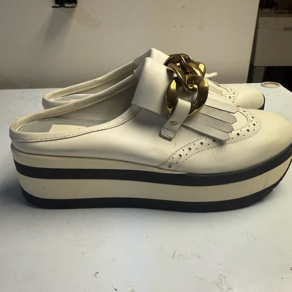 Dolce Vita Cream Platform Mules with Gold Buckle